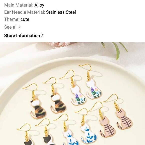 Cat dangle earrings calico - Picture 7 of 7